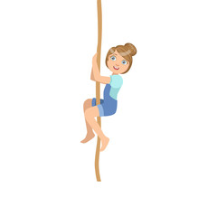 Girl Climbing A Rope As Physical Education Class Exercise