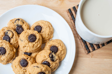 Butter Cookie and milk on wooden table