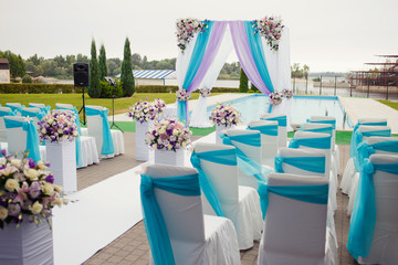 Beautiful wedding arch set up decoration on the ceremony