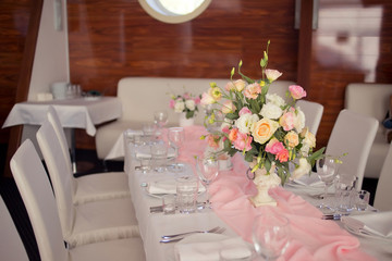 Beautiful wedding table with flower decoration