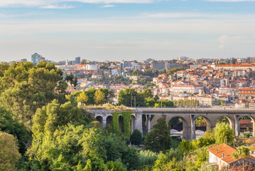 Fototapeta na wymiar Porto city suburb viaduct cityscape buildings