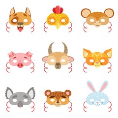 Fototapeta premium Animal Paper Masks Set Of Items