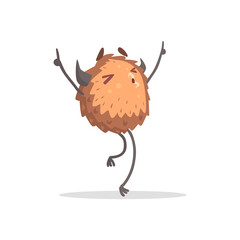 Round Furry Brown Monster Dancing At The Party