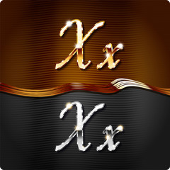 Golden stylish italic letters and italic metal letters of the alphabet. Capital letter "X" and lowercase "x". Set, vector EPS10.
