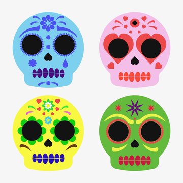 Mexican sugar skull set, day of the dead poster