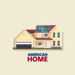 American style family House. Vector illustration. Isolated objects