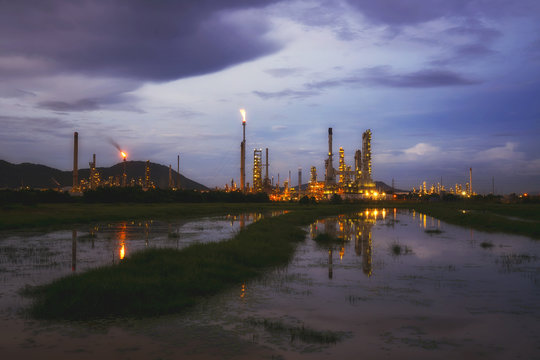 Industrial view at oil refinery plant in industry zone