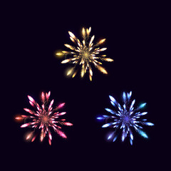 Fireworks from fire on dark background, vector illustration