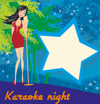 Karaoke night, abstract illustration with microphone and singer