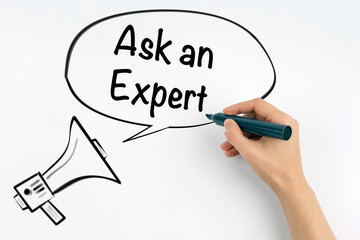 Ask an Expert. Megaphone and text on a white background