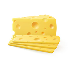 Triangular Sliced Pieces of Swiss Cheese Close up on Background