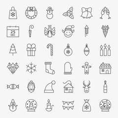 Naklejka premium Line Christmas Icons Set