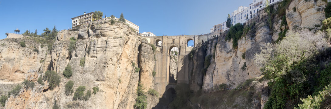 Panoramic view of the New Bridge over Guadalevin River in Ronda,