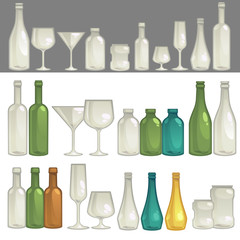 Vector glasses and bottles for drink.