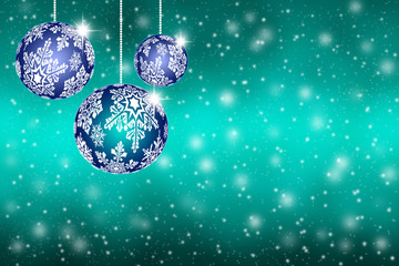 Christmas toys with snowflakes on abstract blue background