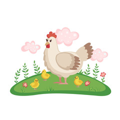 Cute mother hen with chicks.