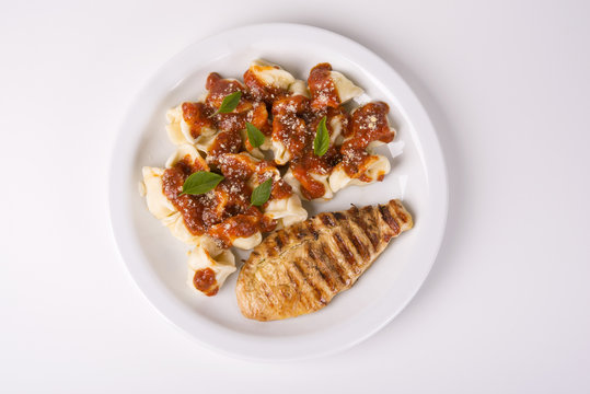 Chicken Breast Fillet with Tomato and Basil Sauce Capeletti