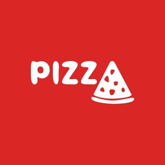 Logo for pizzeria. Vector graphic piece of pizza with word pizza. Vector illustration