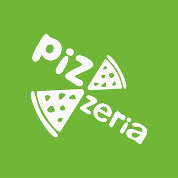 Logo for pizzeria. Vector graphic pieces of pizza with word pizzeria. Vector illustration