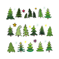 Set of different elegant christmas trees