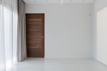 Beautiful modern grey and white curtains in living room