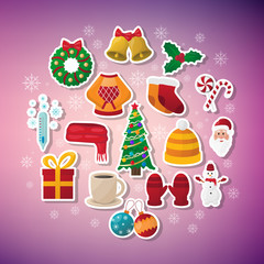 Set of flat vector icons on the theme of Christmas and New year.