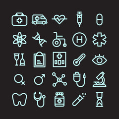 Medical and Pharmacy icons vector set made in line art style.