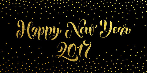 Happy New Year 2017 gold glitter card, poster