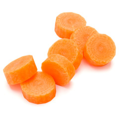 Chopped carrot slices isolated on white background cutout