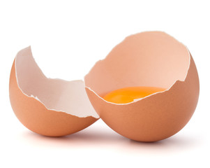 Broken egg  in eggshell half isolated on white background cutout