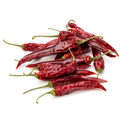 Dried red chili or chilli cayenne pepper isolated on white  back