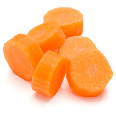 Chopped carrot slices isolated on white background cutout
