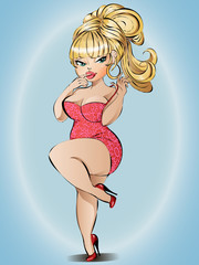 Fatty sexy pin-up girl in lingerie, vector - 126103481