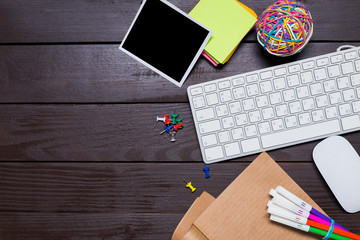 Working place on wooden table