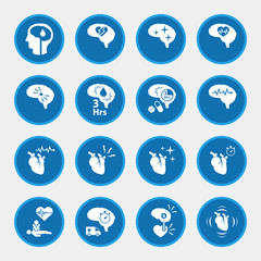 icon set of  stroke disease for infographic. circle blue button