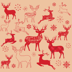Vintage Christmas Reindeer Design Elements