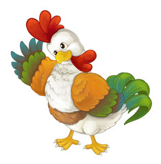 Cartoon happy farm animal - cheerful rooster is standing smiling and looking - artistic style - isolated - illustration for children