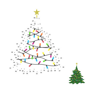 Numbers game for children. Dot to dot education game. Christmas