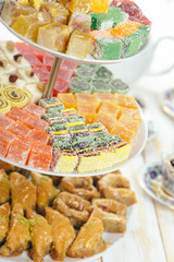  traditional eastern desserts on wooden background