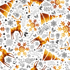 Blanket with photo Christmas hand drawn and low poly symbols pattern