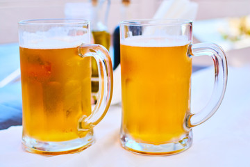 beer glass in a cafe