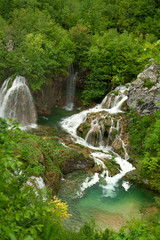 Fototapeta na wymiar Beautiful lakes of Plitvice Lakes National Park in Croatia in th