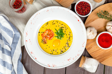Pumpkin soup with shrimp