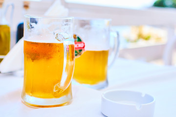 beer glass in a cafe