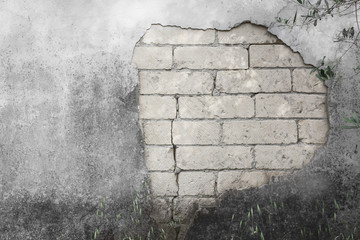 Old White brick wall with cracked concrete background