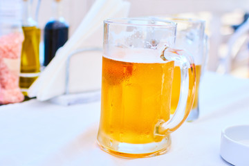 beer glass in a cafe