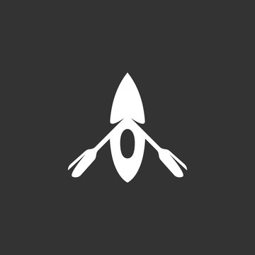 Canoe Logo On Black Background. Boat Vector Icon