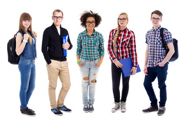 group of teenagers or students standing isolated on white