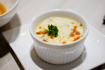 Close up spinach lasagna in white plate - Italian food style