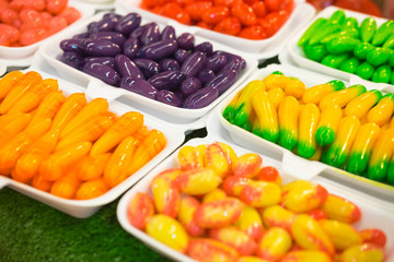 Deletable imitation fruits ,Thai dessert made from stirred bean.